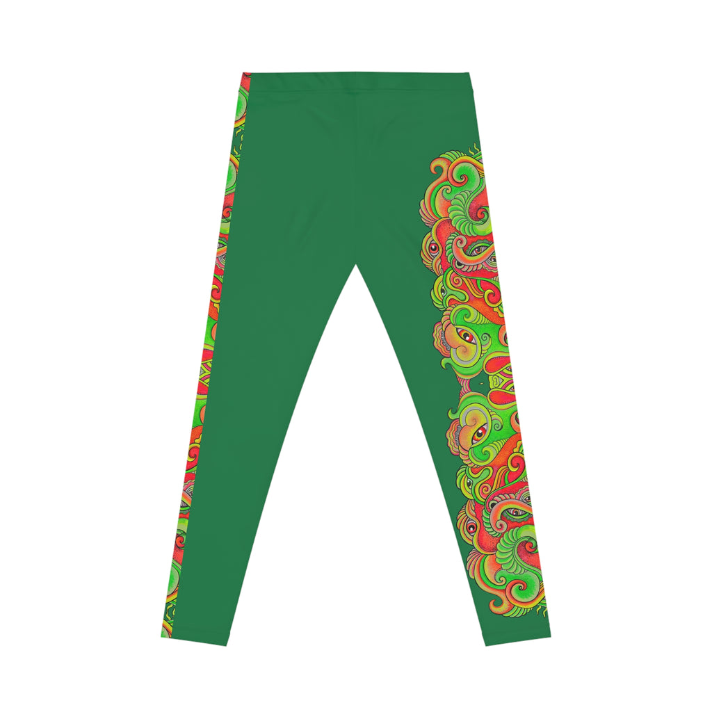 Psychedelic Paisley Black Women's Leggings — Bright Neon Swirl Activewear #d9484849