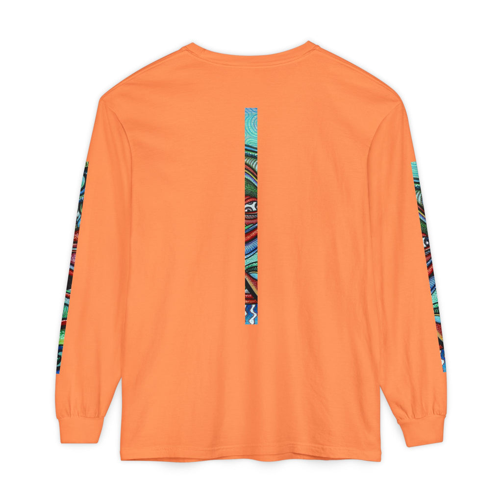 Psychedelic Starburst Long Sleeve Tee — Colorful Eye & Sleeve Stripe Design #k976344