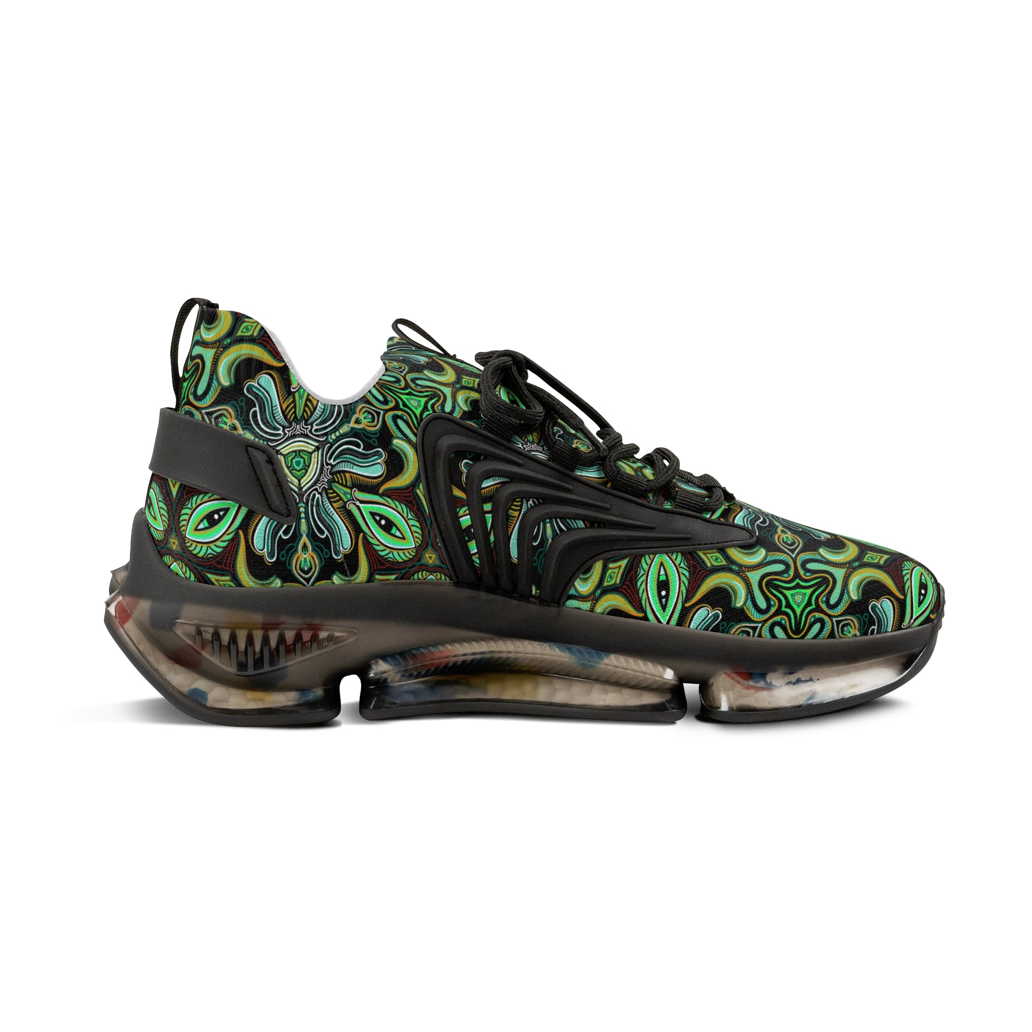 Men's Mesh Sneakers — Green Psychedelic Abstract Athletic Shoes #w48764