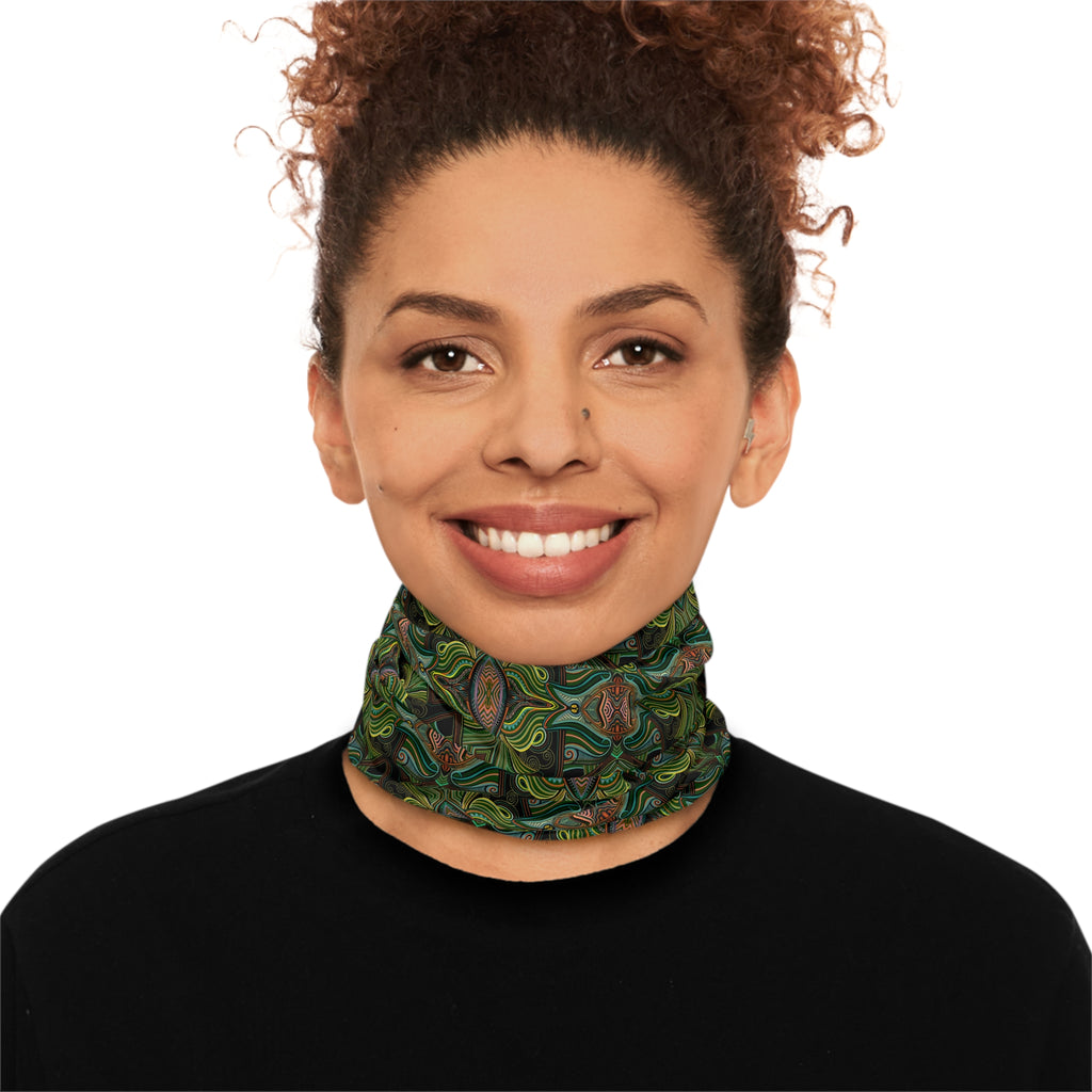 Green Geometric Neck Gaiter — Botanical Kaleidoscope Face Mask #ng4