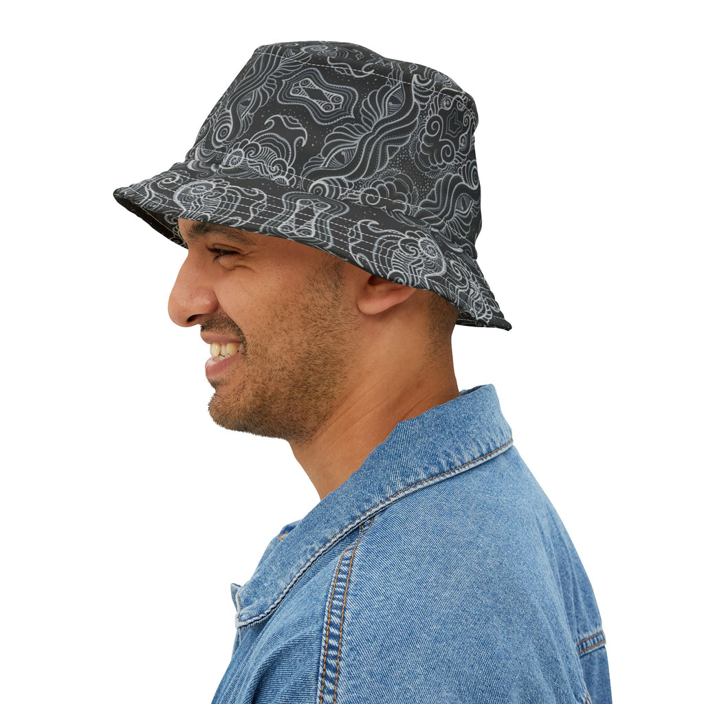 Gray Tribal Swirl Bucket Hat — All-Over Print #bh9