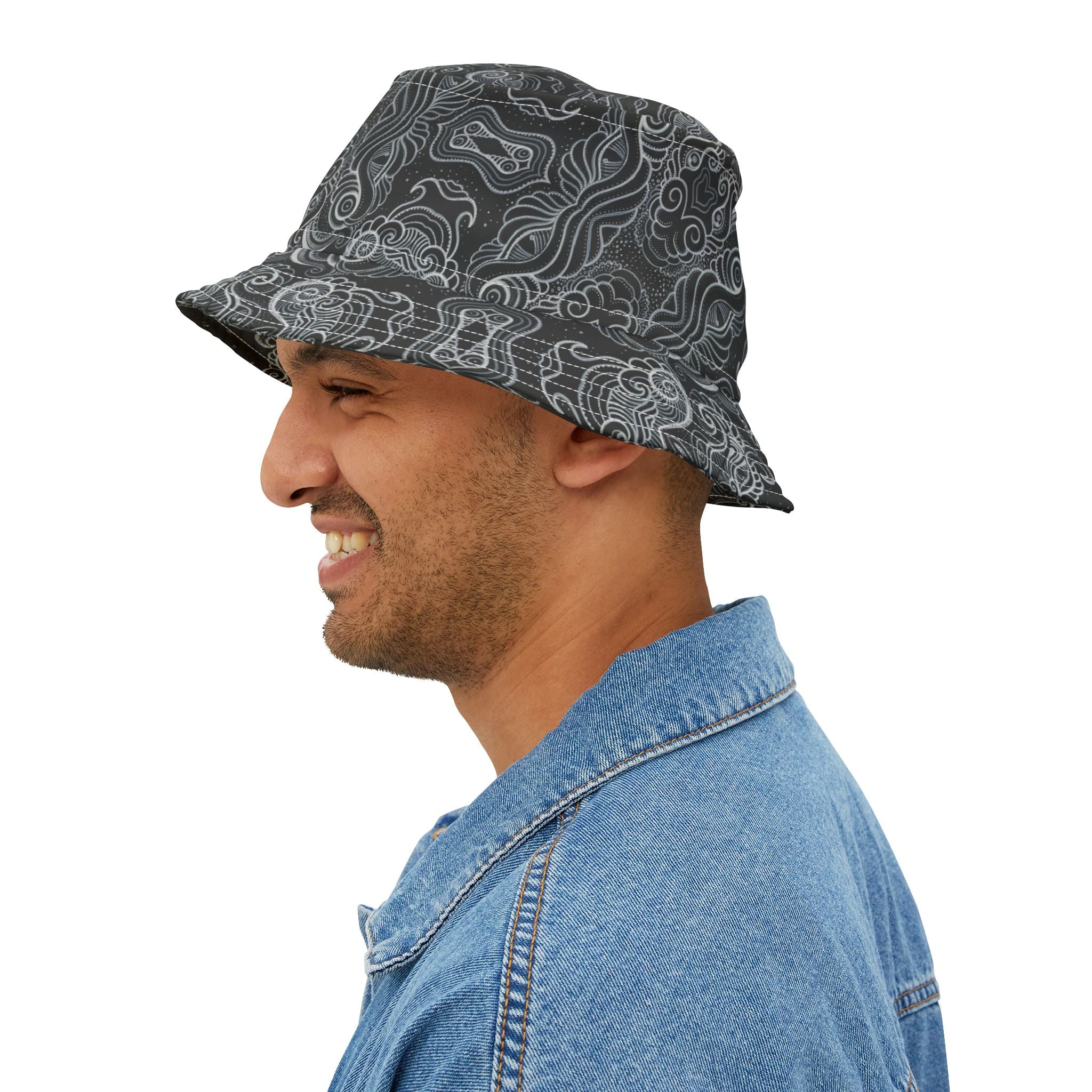 Gray Tribal Swirl Bucket Hat — All-Over Print #bh9