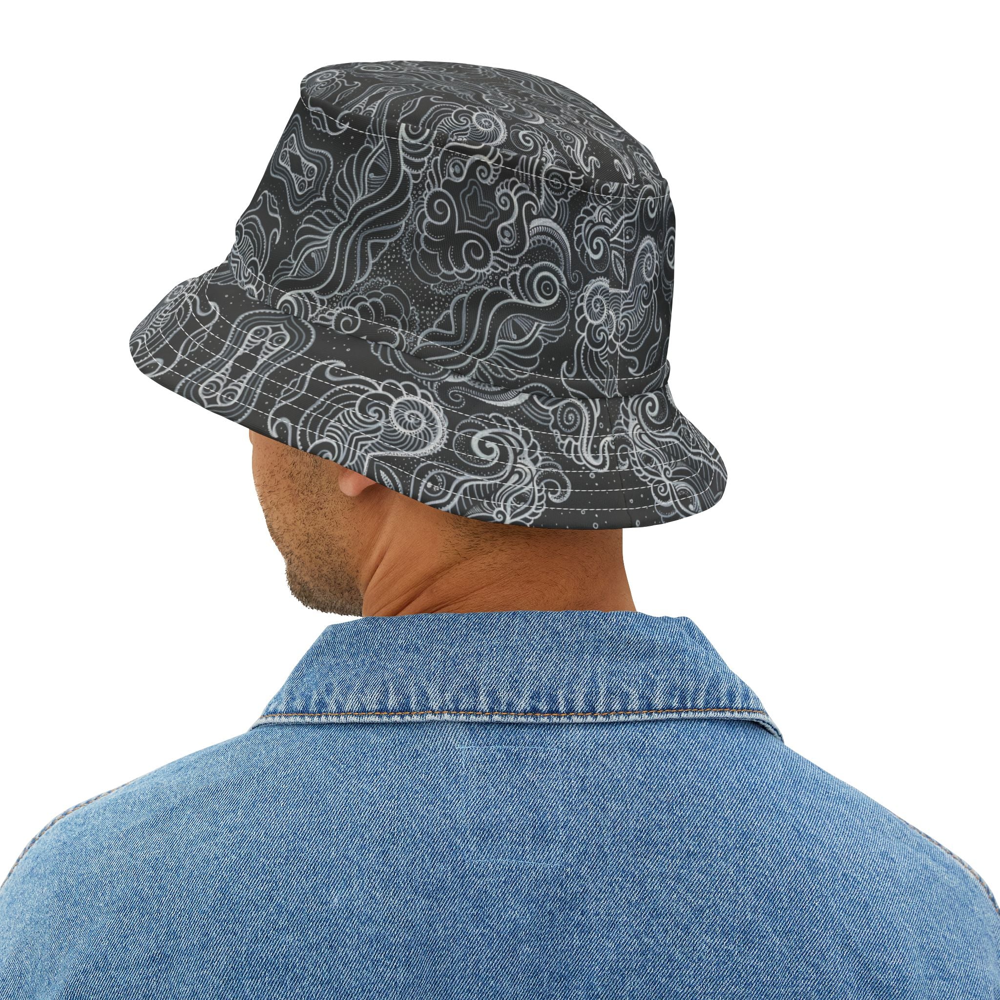 Gray Tribal Swirl Bucket Hat — All-Over Print #bh9