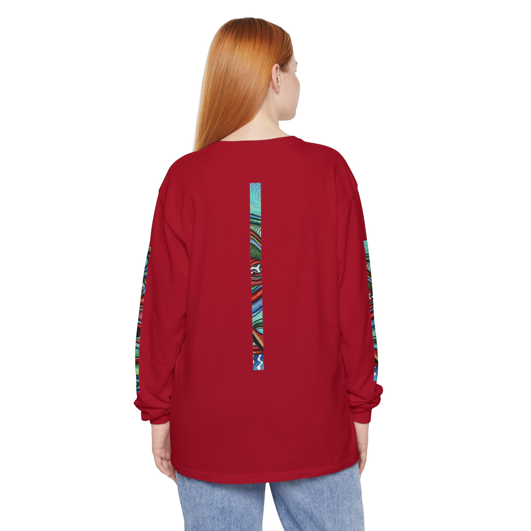 Psychedelic Starburst Long Sleeve Tee — Colorful Eye & Sleeve Stripe Design #k976344