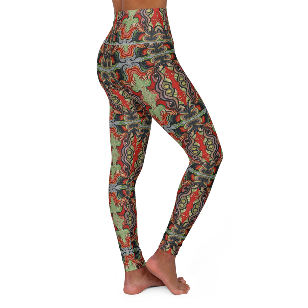 High-Waist Yoga Leggings — Abstract Earth-Tone Patterned Activewear #g6456788