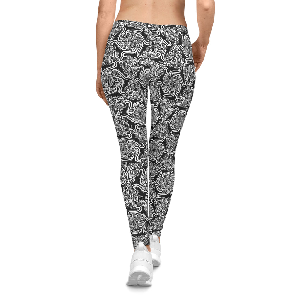 Black & White Abstract Marble Leggings — Women's All-Over Print #d457983