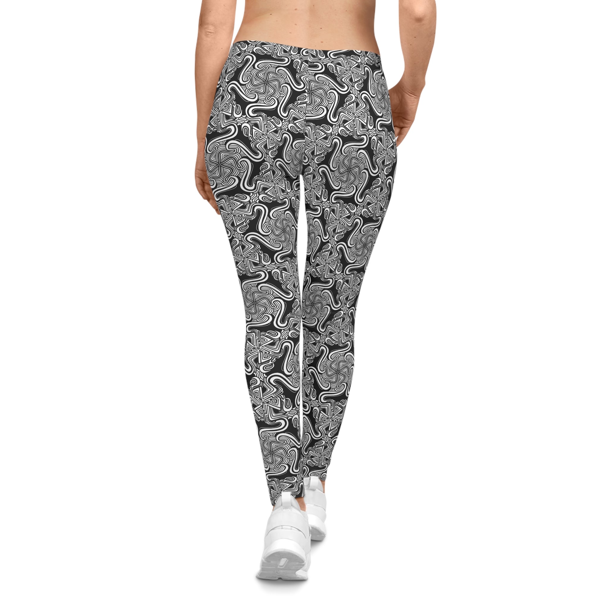 Black & White Abstract Marble Leggings — Women's All-Over Print #d457983