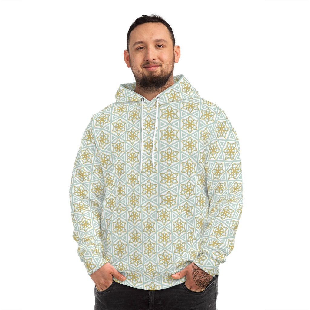 Geometric Star Pattern Hoodie — Gold & Mint All-Over Print #u356782
