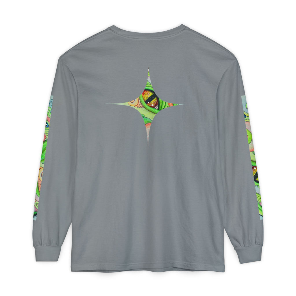 Psychedelic Green Triangle Long Sleeve Tee — Tribal Star Sleeve Artwork #gf086357