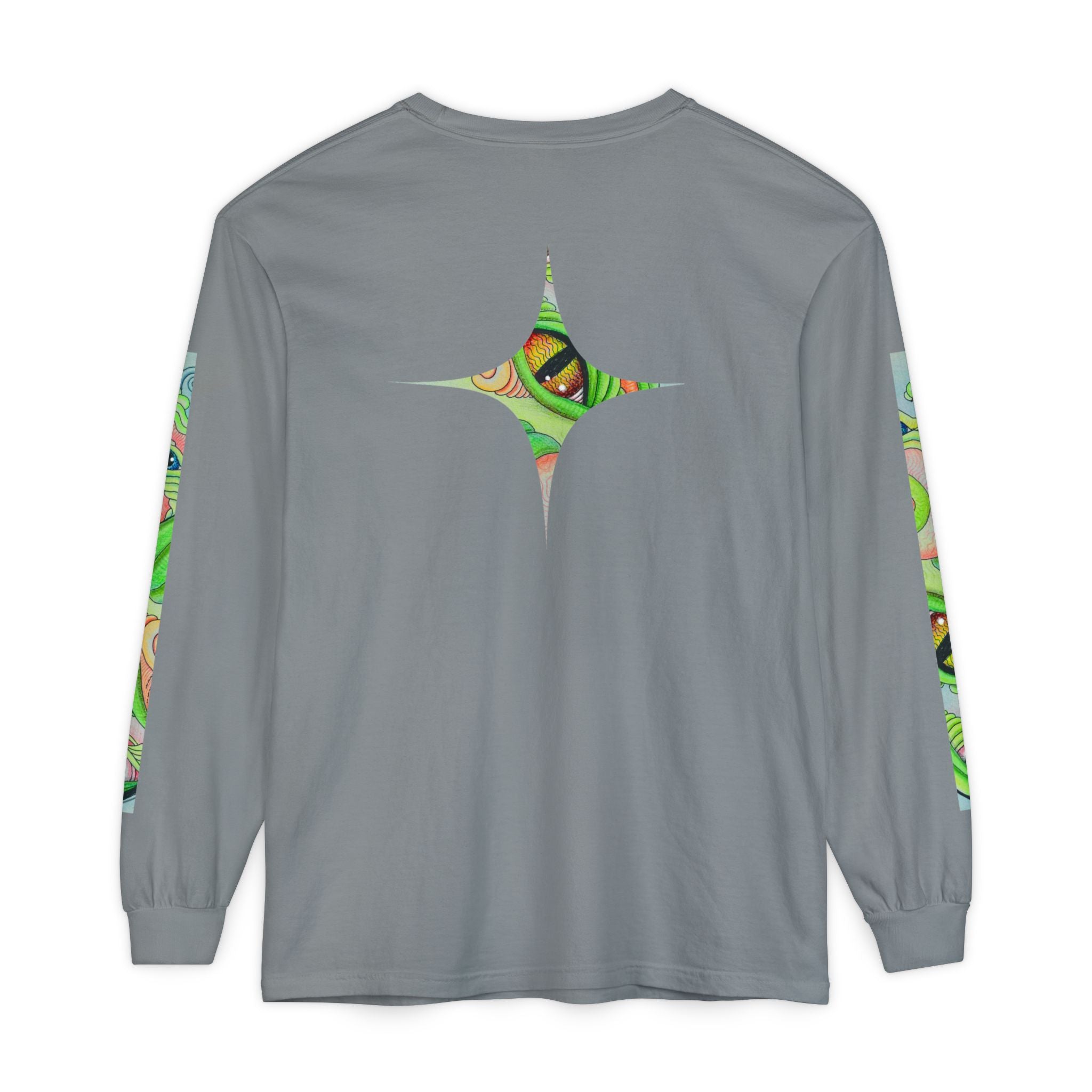 Psychedelic Green Triangle Long Sleeve Tee — Tribal Star Sleeve Artwork #gf086357