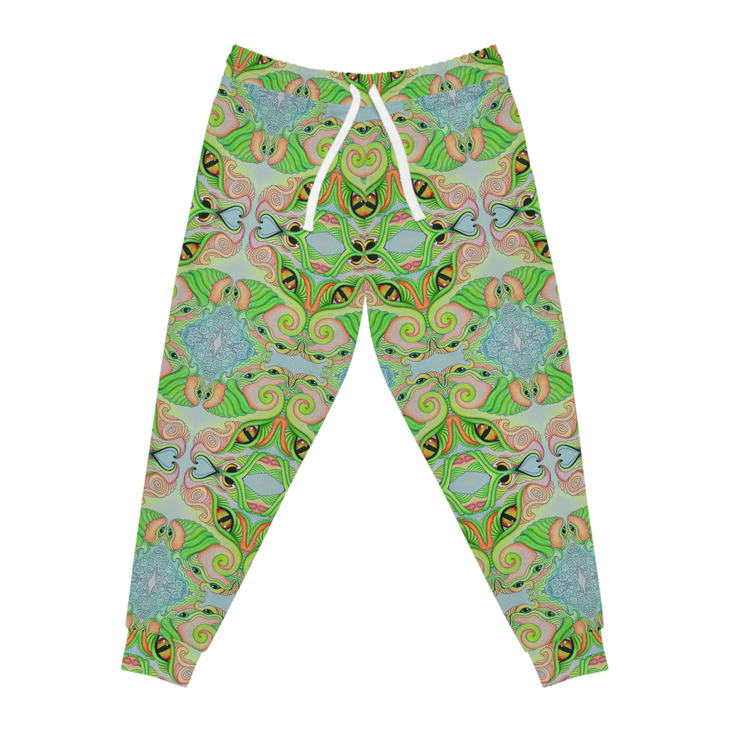 Green Kaleidoscope Athletic Joggers — Psychedelic All-Over Print Lounge Pants #df11663