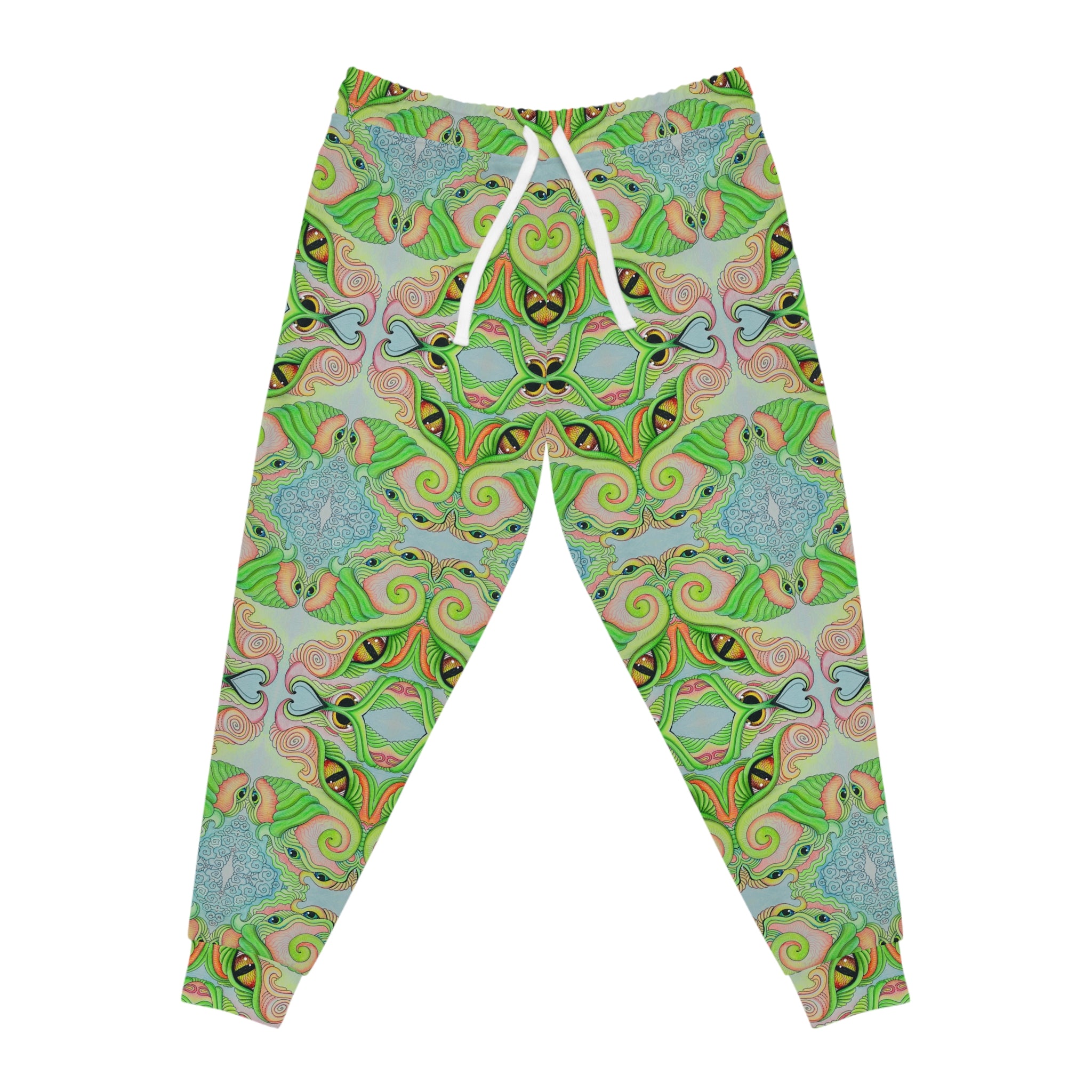 Green Kaleidoscope Athletic Joggers — Psychedelic All-Over Print Lounge Pants #df11663