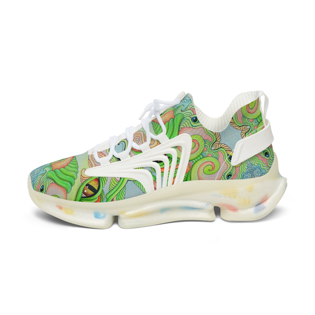 Women’s Mesh Sneakers — Psychedelic Green Swirl Pattern Athletic Shoes #gf7752