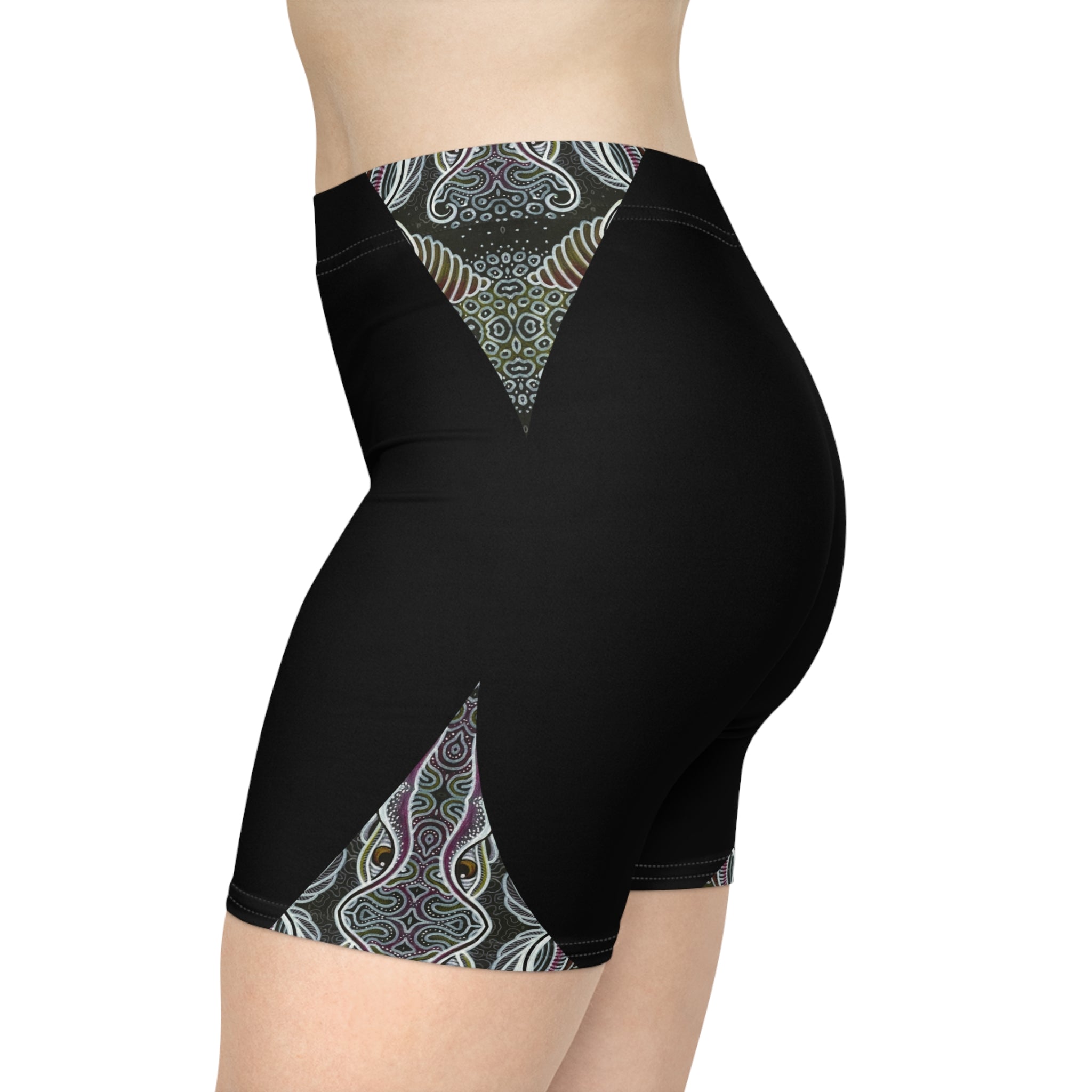 Black Paisley Accent Biker Shorts — Women's Yoga & Activewear #wa6218