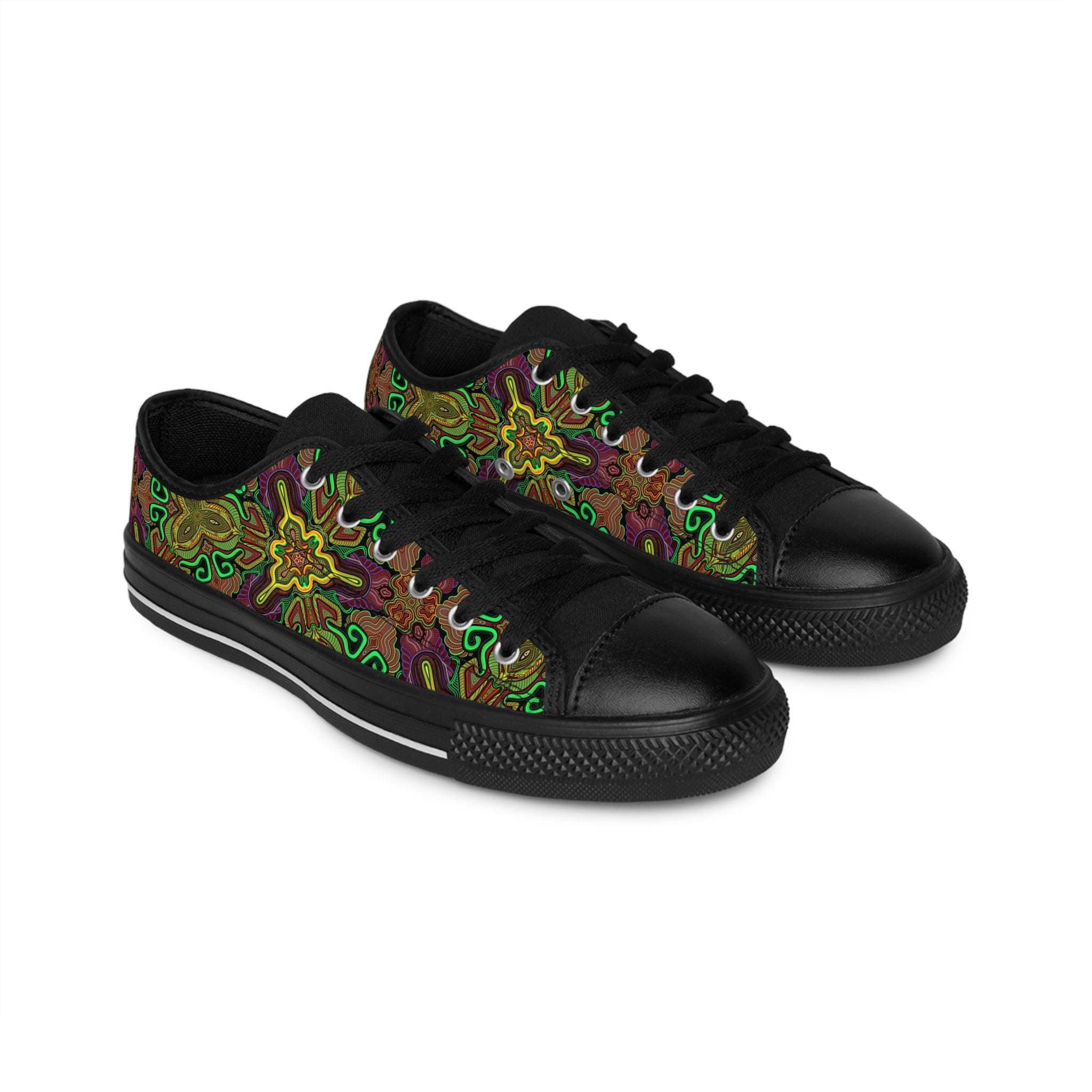 Women's Floral Psychedelic Low-Top Sneakers — Colorful Boho Canvas Shoes #kh7640
