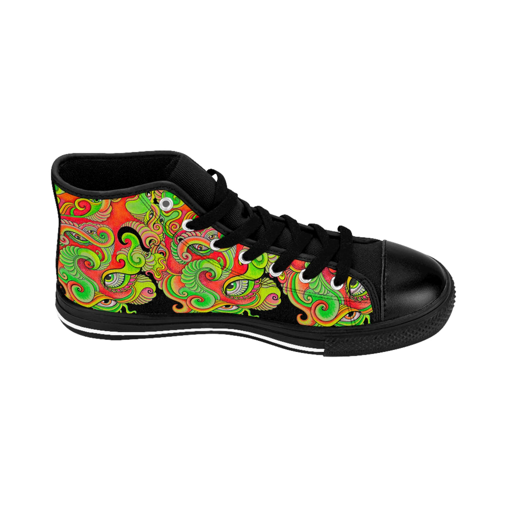 Psychedelic Floral High-Top Sneakers — Women's Classic Shoes #d009766456