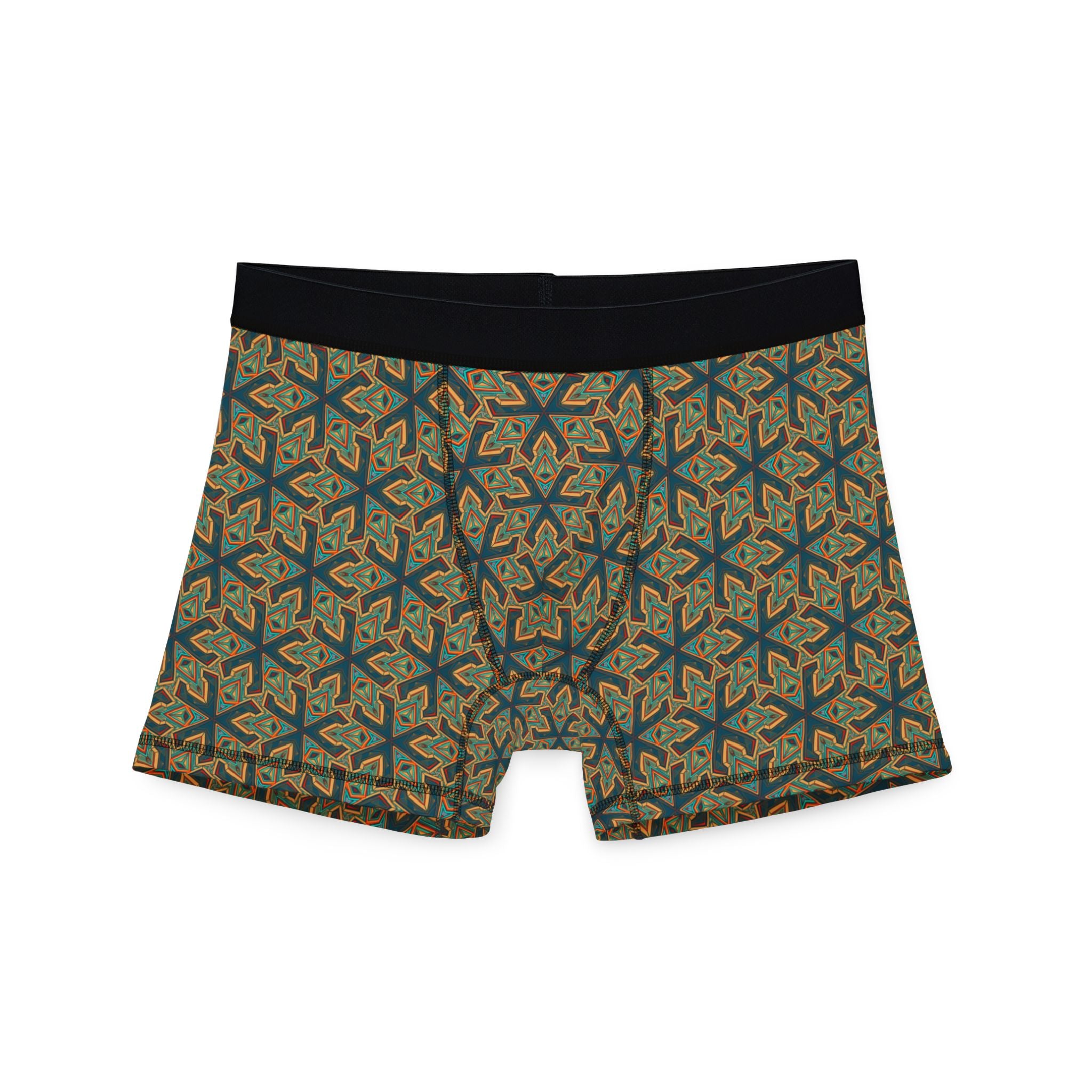 Geometric Olive Pattern Men's Boxer Briefs — All-Over Print Comfort