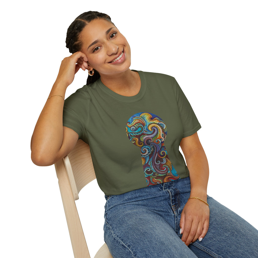 Psychedelic Keyhole T-Shirt — Colorful Swirl Art Tee #tsc8765