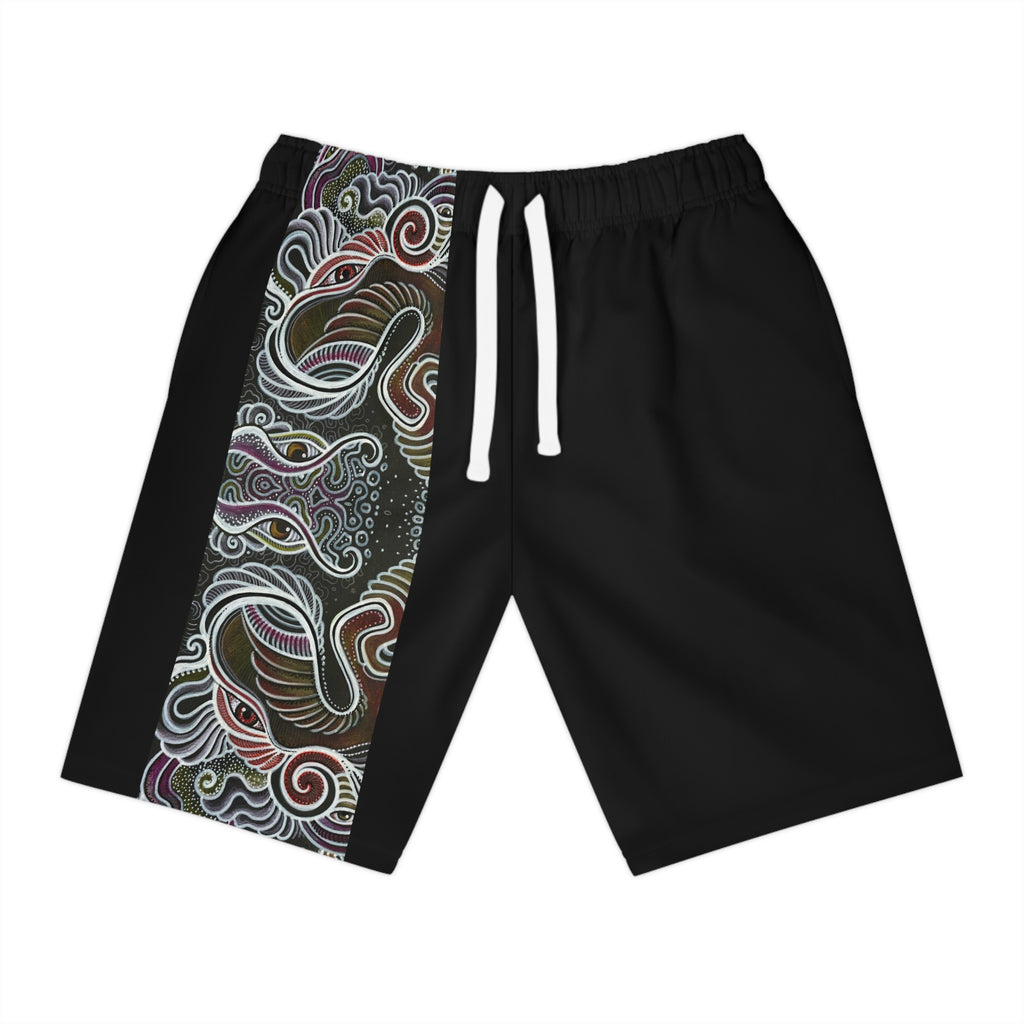 Men's Athletic Shorts with Abstract Swirl Panel – Black AOP Activewear #as3567