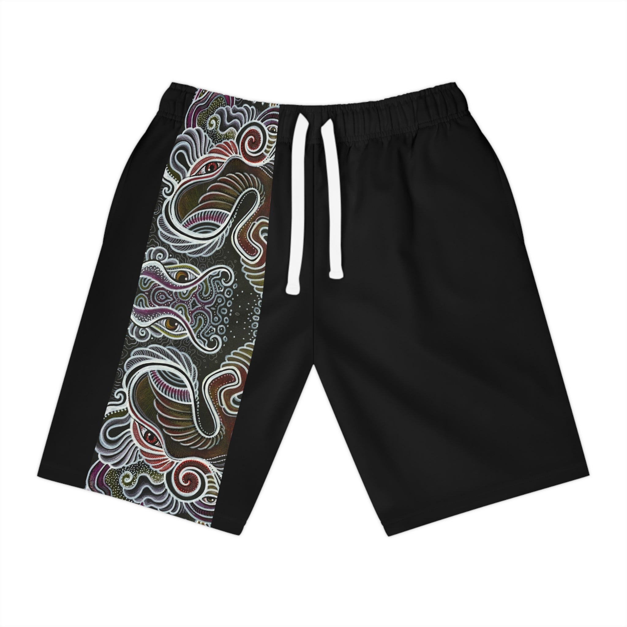 Men's Athletic Shorts with Abstract Swirl Panel – Black AOP Activewear #as3567