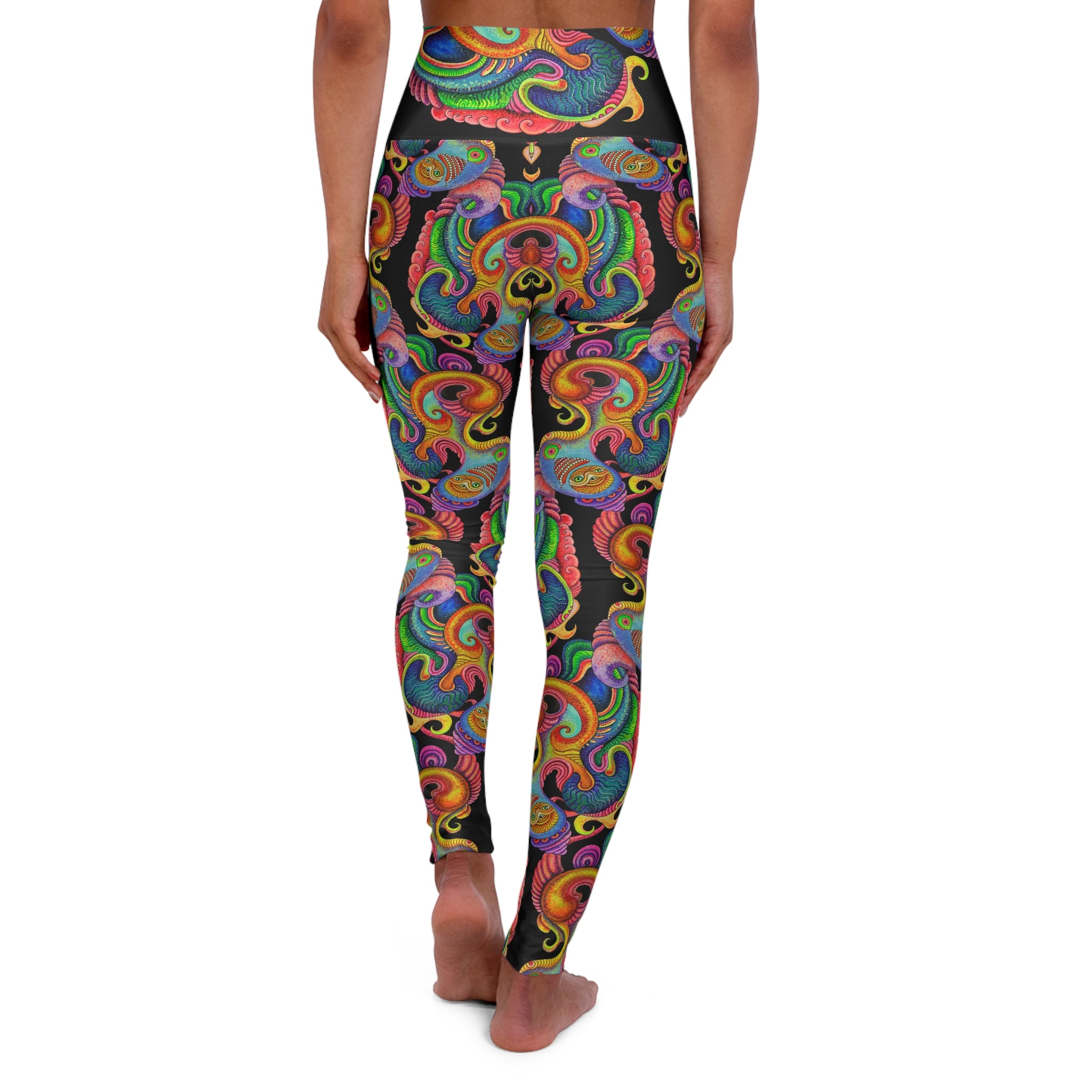 High-Waisted Yoga Leggings — Colorful Psychedelic Swirl Print #g875467