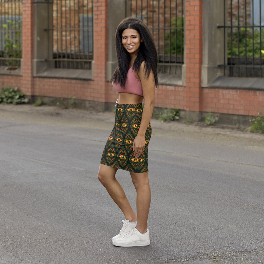 All-Seeing Eye Pattern Pencil Skirt — Gothic Boho Midi Skirt #g77434