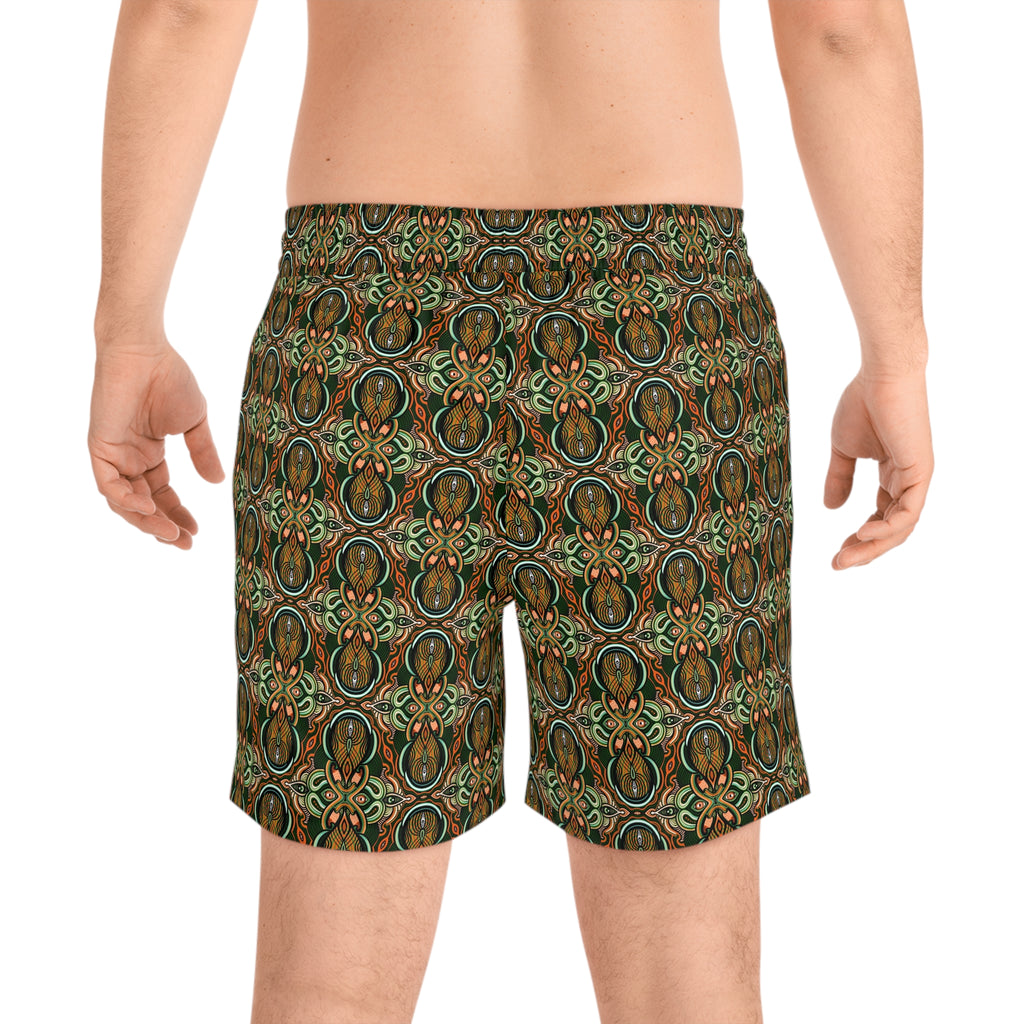 Men's Mid-Length Swim Shorts – Vintage Green Paisley All-Over Print #t975367