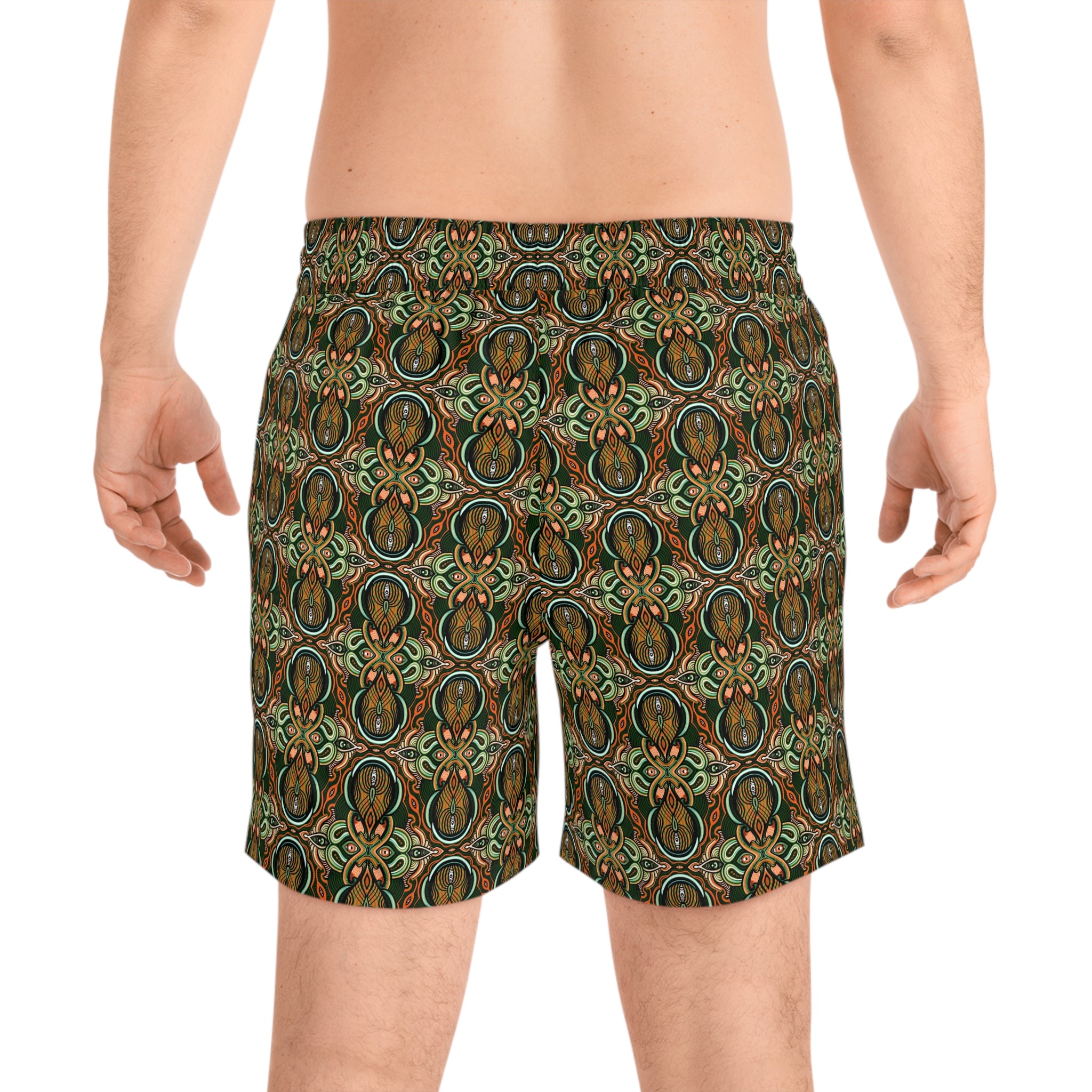 Men's Mid-Length Swim Shorts – Vintage Green Paisley All-Over Print #t975367