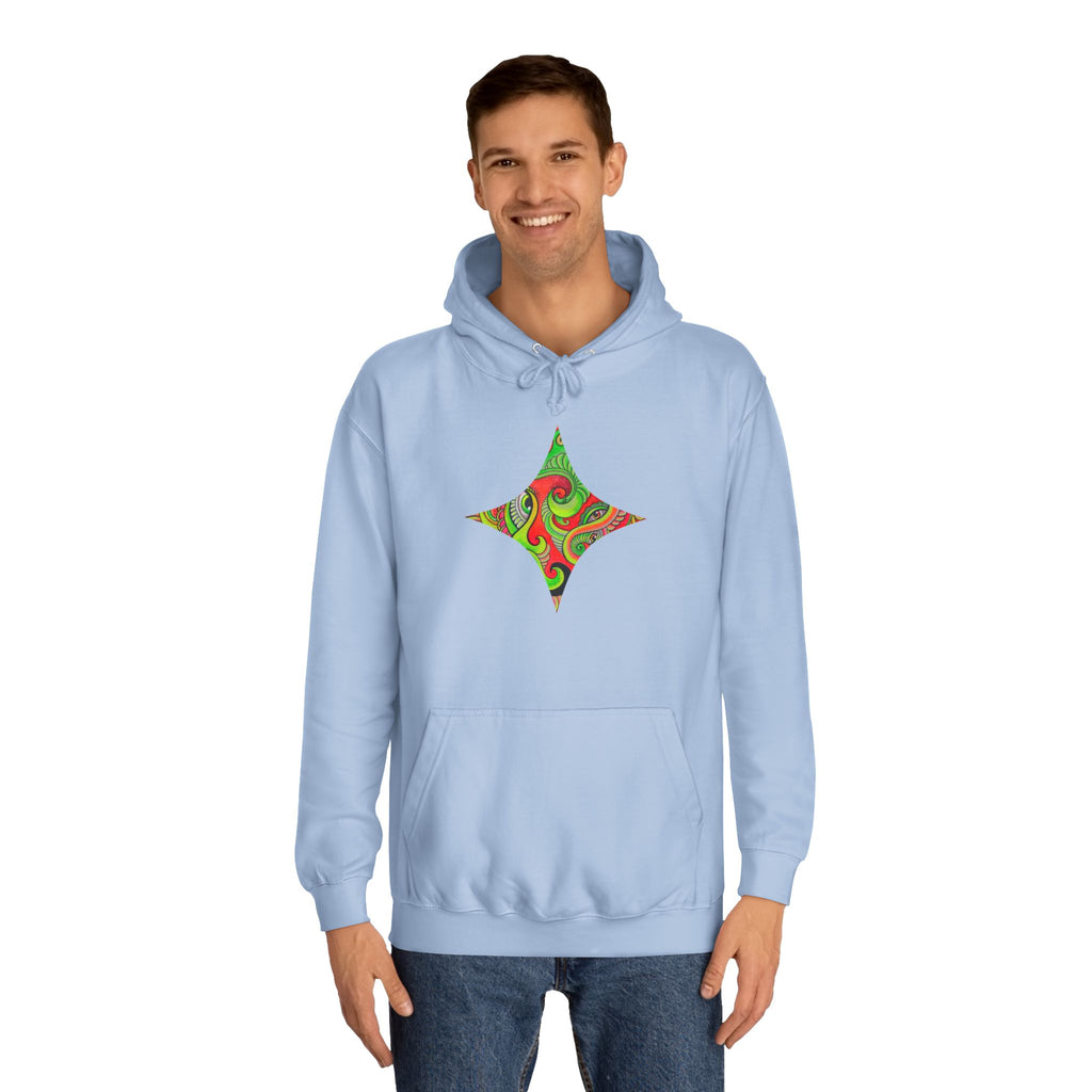 Psychedelic Swirl Hoodie — Retro Green & Red Abstract Graphic #f987456