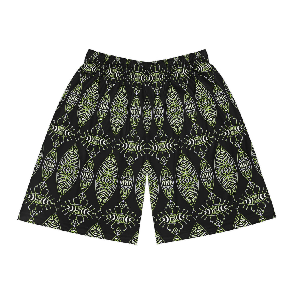 Tribal Green Pattern Basketball Shorts #u98647