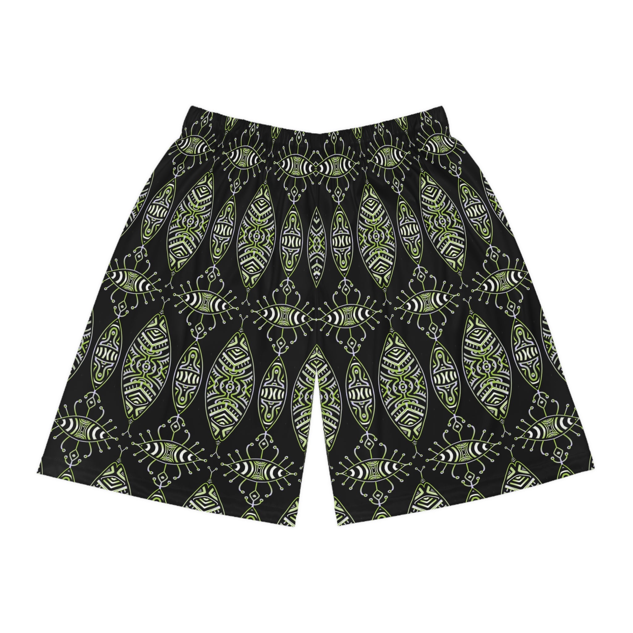 Tribal Green Pattern Basketball Shorts #u98647