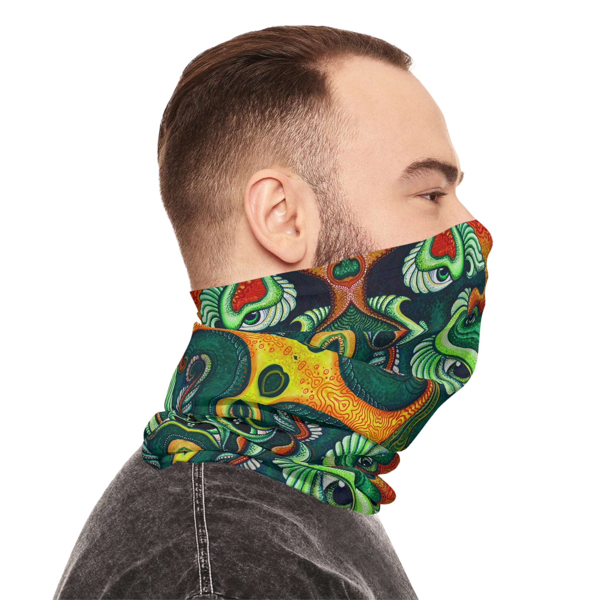 Psychedelic Green Masked Pattern Lightweight Neck Gaiter #ph97424