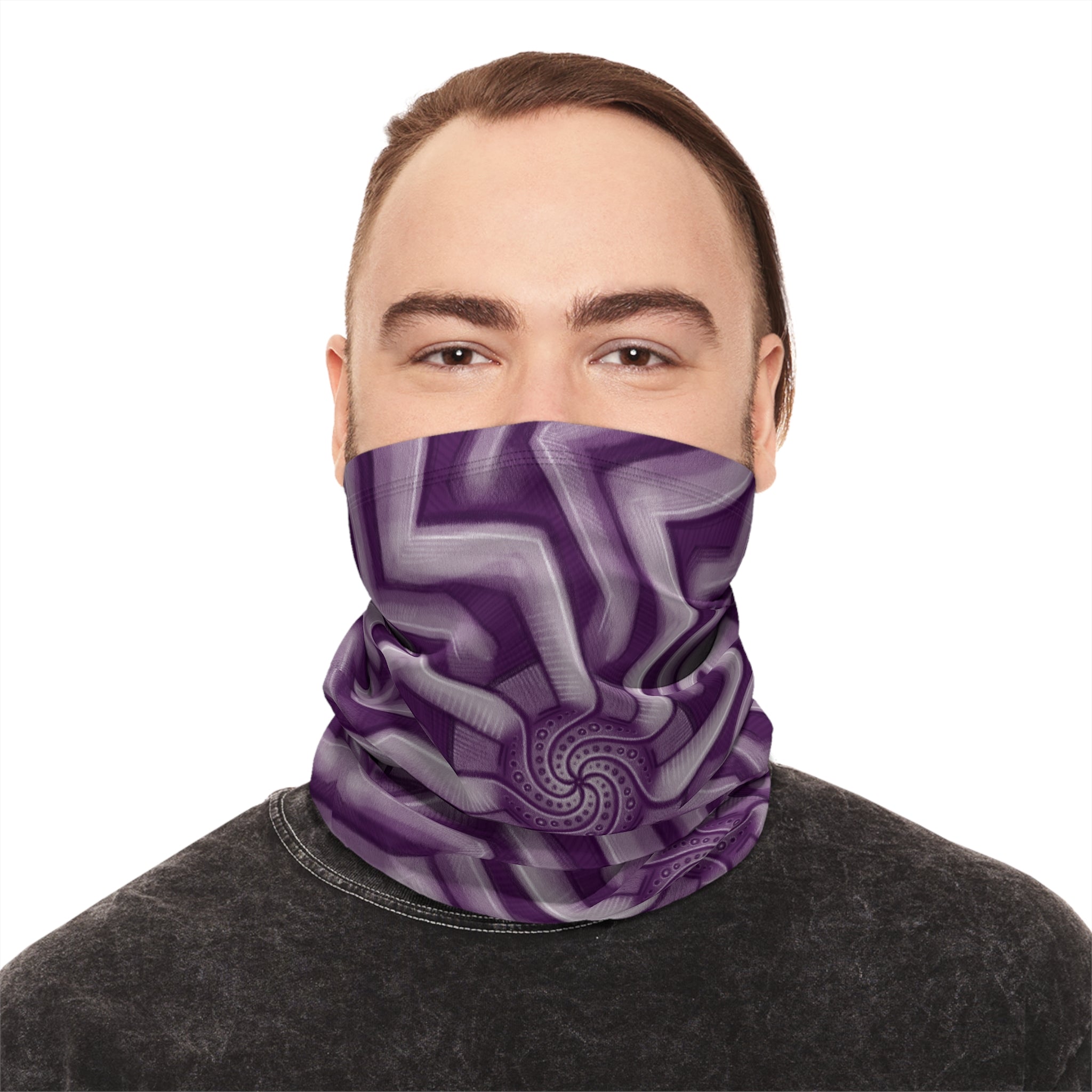 Purple Geometric Winter Neck Gaiter — Insulated Drawstring Face Mask #pue9836