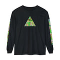 Psychedelic Green Triangle Long Sleeve Tee — Tribal Star Sleeve Artwork #gf086357
