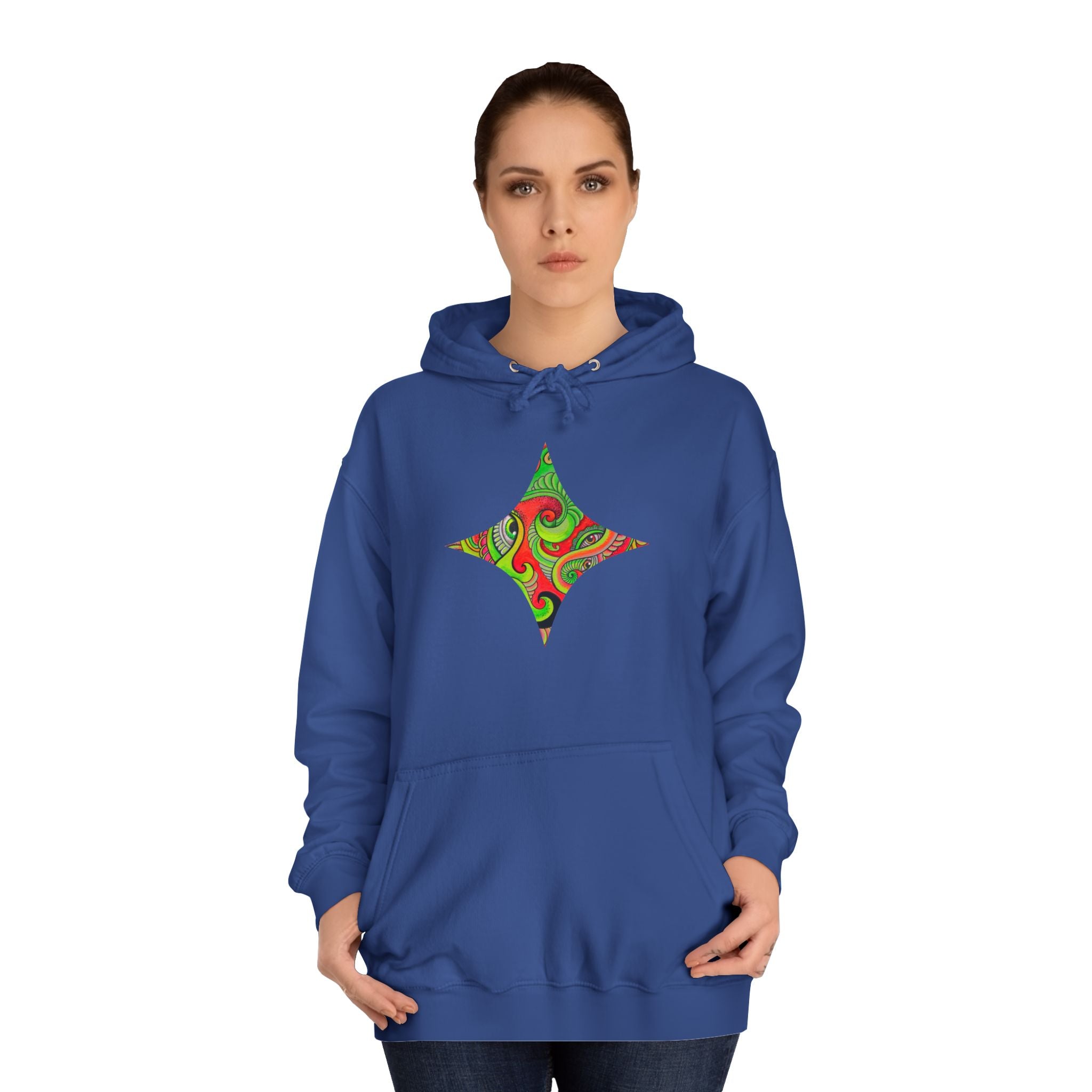 Psychedelic Swirl Hoodie — Retro Green & Red Abstract Graphic #f987456