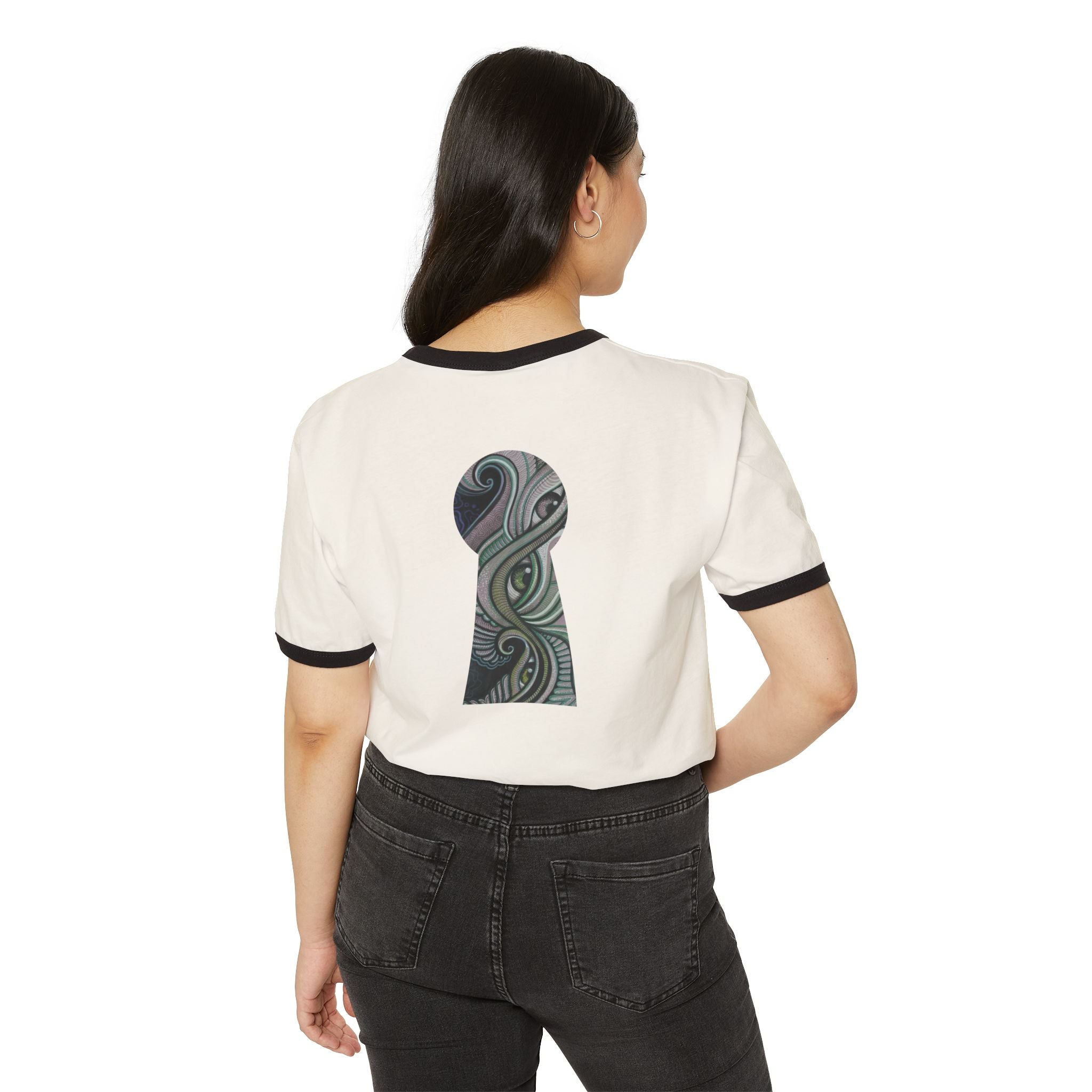 Ringer T-Shirt — Tribal Wave Triangle & Keyhole Graphic #hf74211