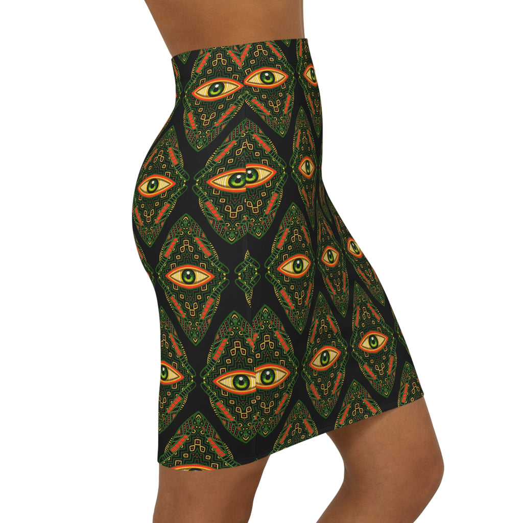 All-Seeing Eye Pattern Pencil Skirt — Gothic Boho Midi Skirt #g77434