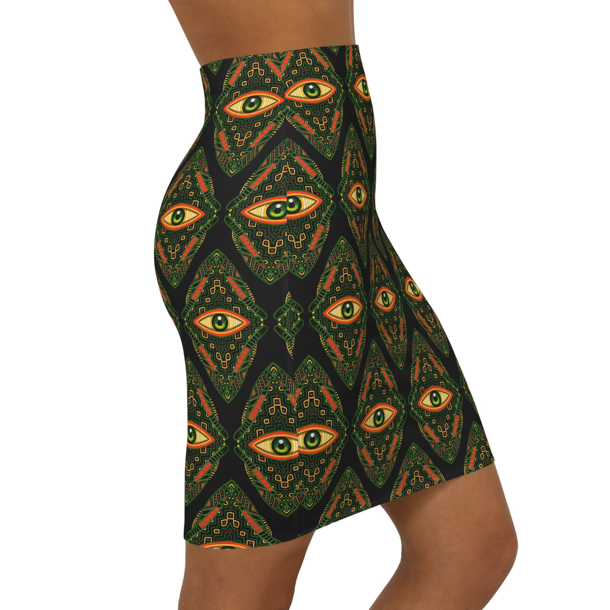 All-Seeing Eye Pattern Pencil Skirt — Gothic Boho Midi Skirt #g77434