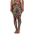 High-Waisted Yoga Leggings — Colorful Psychedelic Swirl Print #g875467