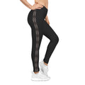 Black Side-Stripe Leggings with Subtle Floral Trim — Women's Casual Activewear #w457990