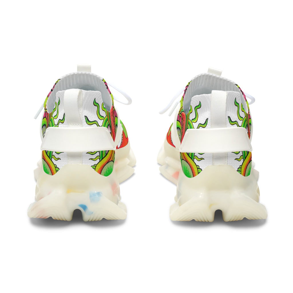 Psychedelic Floral Mesh Sneakers — Women's Colorful Retro Wave Athletic Shoes #d7843555