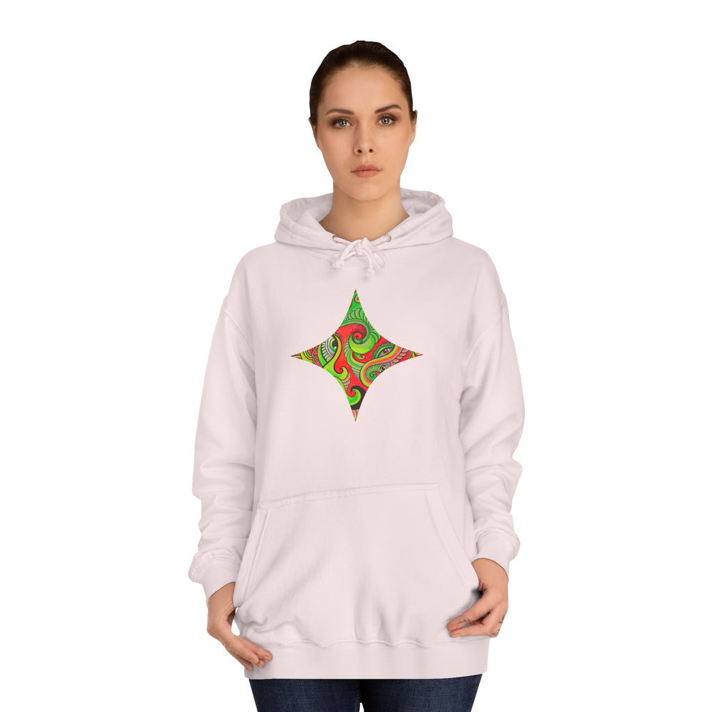 Psychedelic Swirl Hoodie — Retro Green & Red Abstract Graphic #f987456