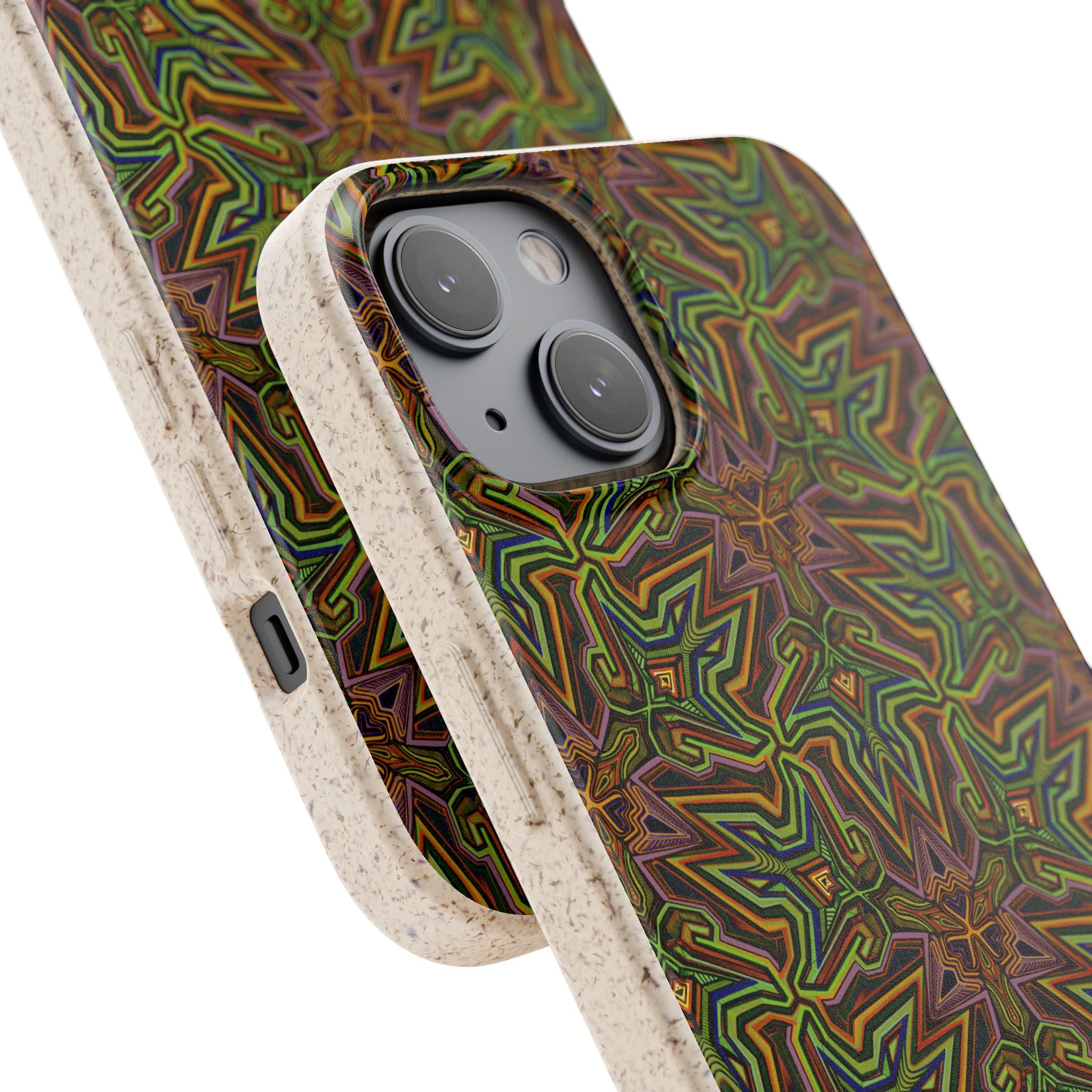 Biodegradable Phone Case — Earthy Green Kaleidoscope Pattern #c3