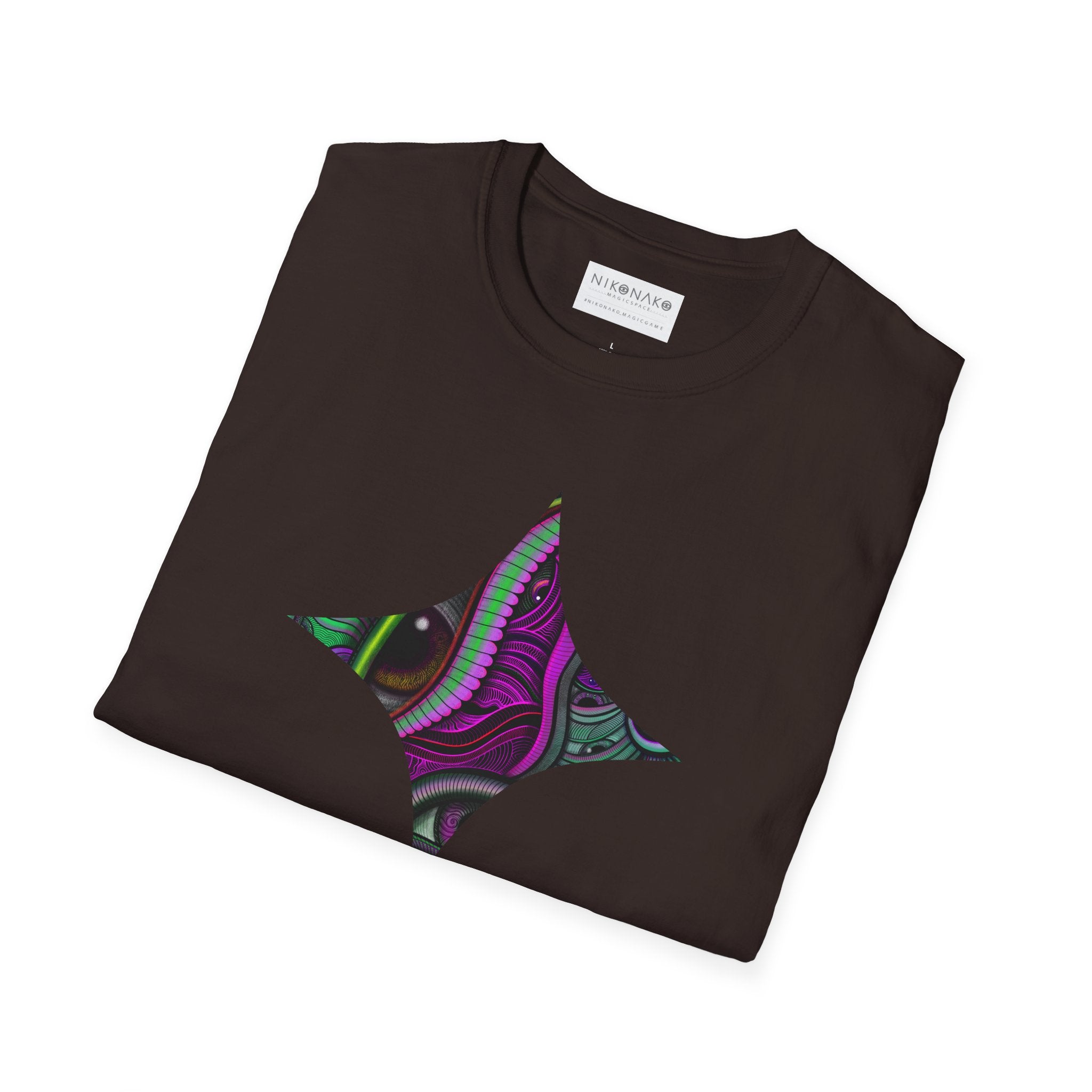 Psychedelic Eye Graphic T-Shirt — Abstract Purple & Green Starburst Circle Design. #ts6