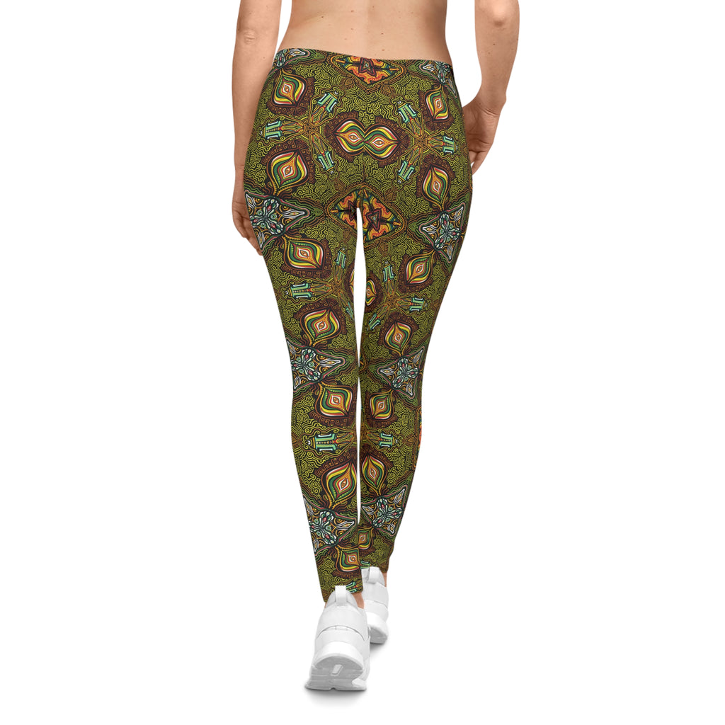 Bohemian Kaleidoscope Leggings — Earthy Green Patterned Women's Leggings #g87440