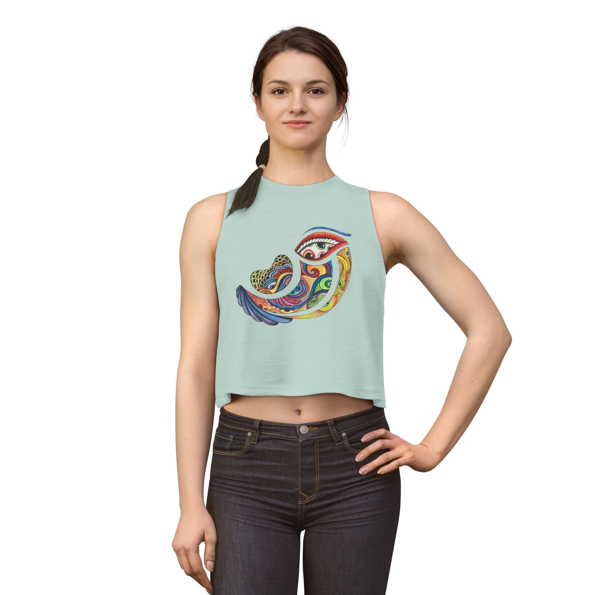Crop Top — Colorful Psychedelic Bird Illustration Tank for Women #a364