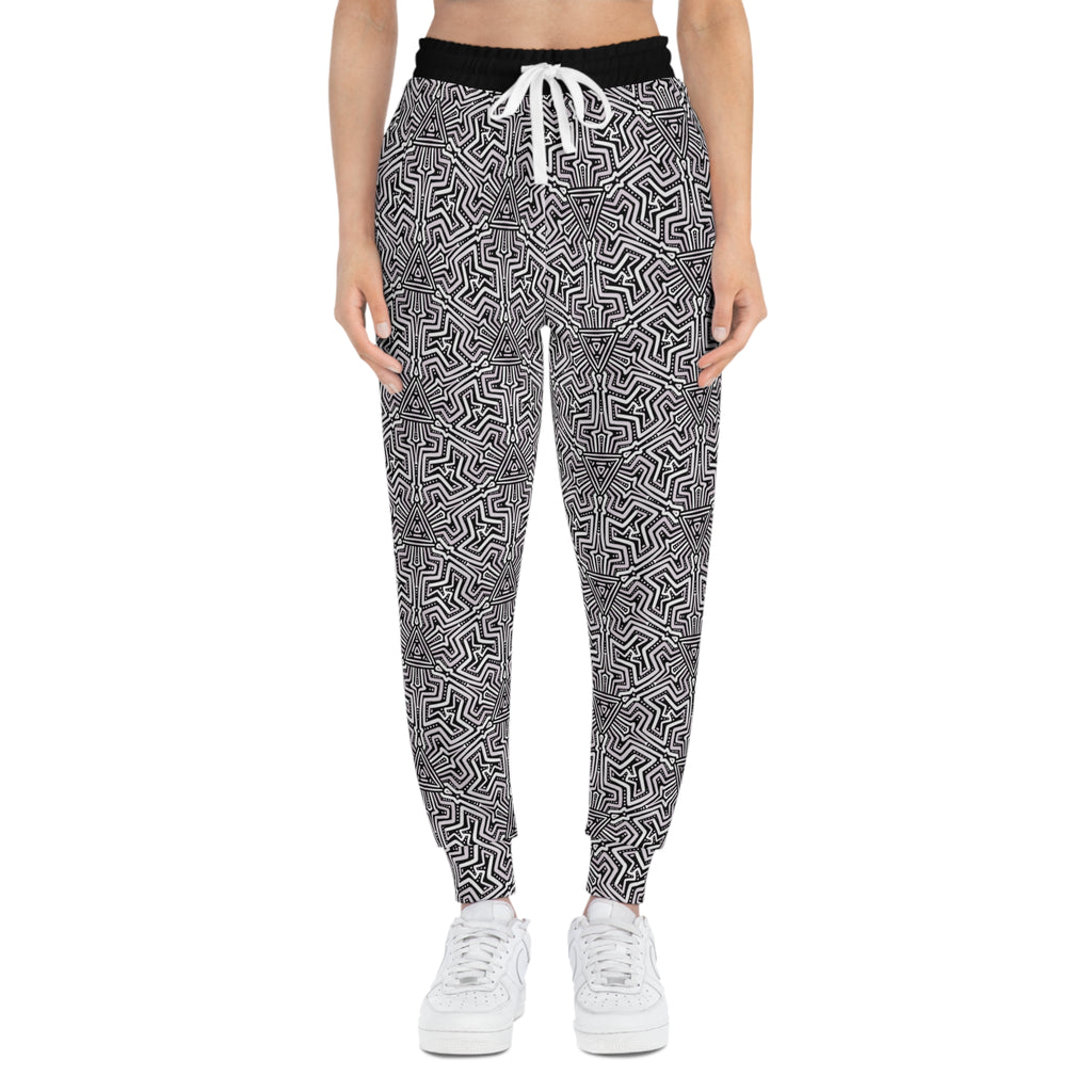 Geometric Maze Athletic Joggers — Black & White All-Over-Print #ah3