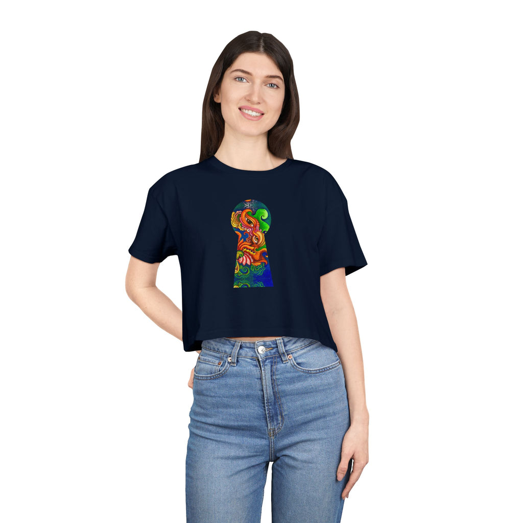 Psychedelic Keyhole Crop Tee — Colorful Abstract Floral Graphic Top #ctaf55