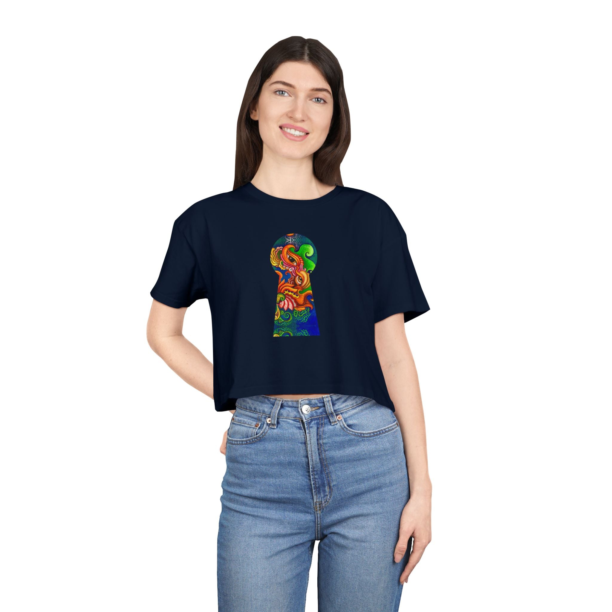 Psychedelic Keyhole Crop Tee — Colorful Abstract Floral Graphic Top #ctaf55