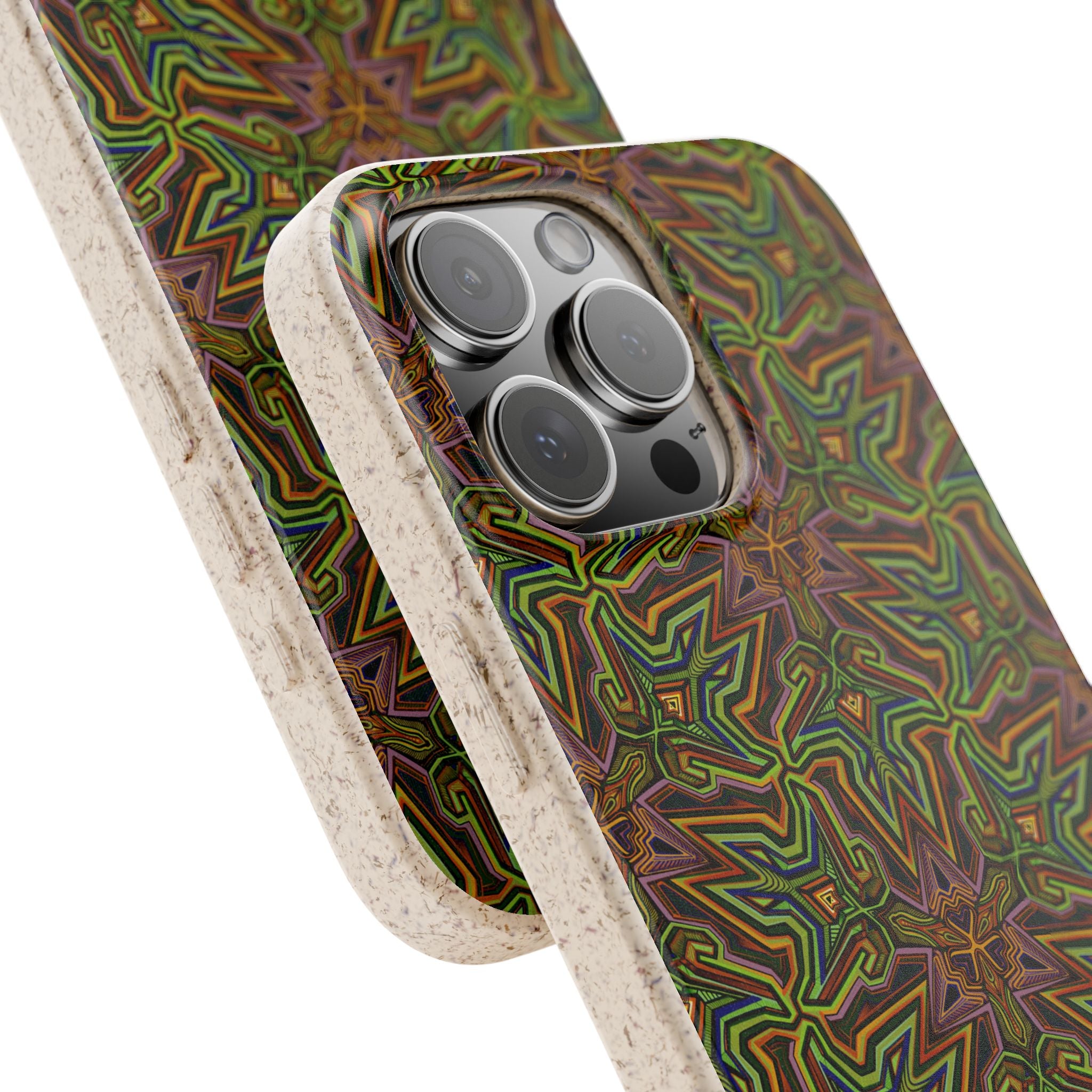 Biodegradable Phone Case — Earthy Green Kaleidoscope Pattern #c3